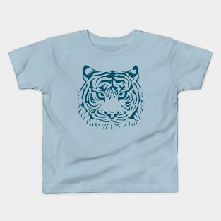 TIGER'S EYE Staring Wild Big Cat Tiger Head in Dark Blue - UnBlink Studio by Jackie Tahara Kids T-Shirt